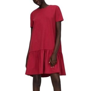 Zara Deep Red Peplum Drop Waist Shift Dress Size Small‎